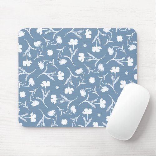 Blue Grey White Liberty Floral Pattern Elegant Pop Mouse Pad