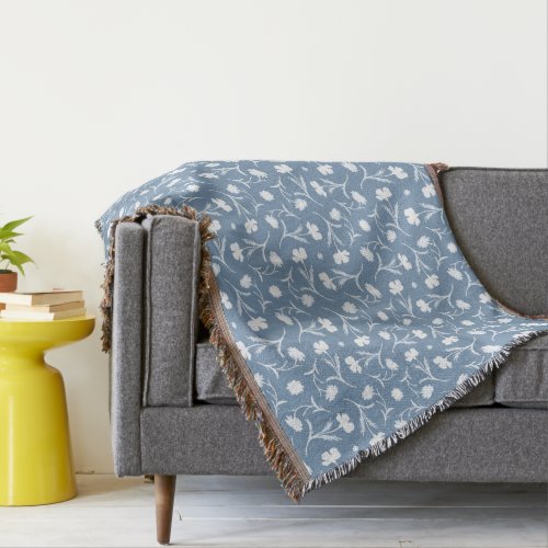 Blue Grey White Liberty Floral Pattern Elegant Pop Throw Blanket