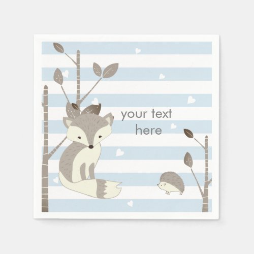 Blue Grey Woodland Fox Paper Napkins