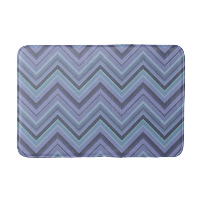 Blue-grey zigzag stripes bathroom mat (Front)
