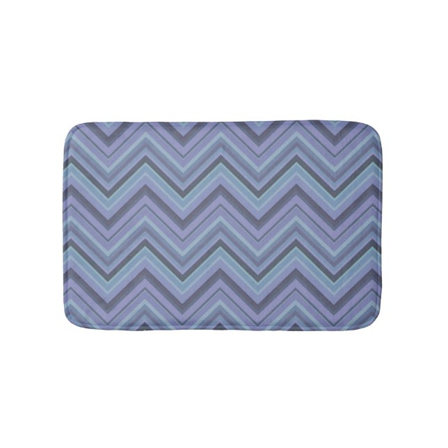 Blue-grey zigzag stripes bathroom mat (Front)