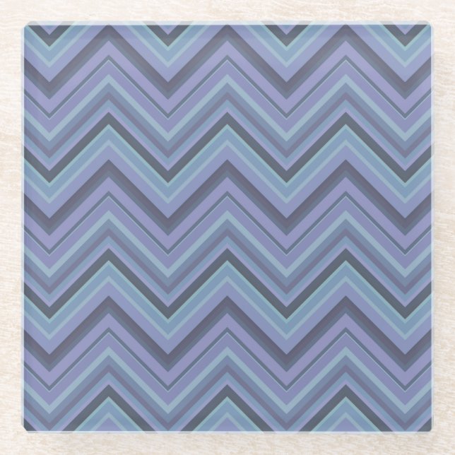 Blue-grey zigzag stripes glass coaster (Front)