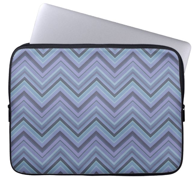 Blue-grey zigzag stripes laptop sleeve (Front)