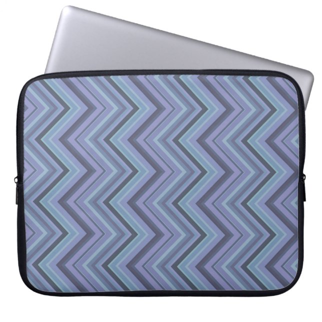 Blue-grey zigzag stripes laptop sleeve (Front)