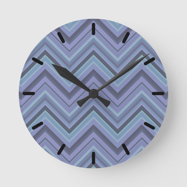 Blue-grey zigzag stripes round clock (Front)