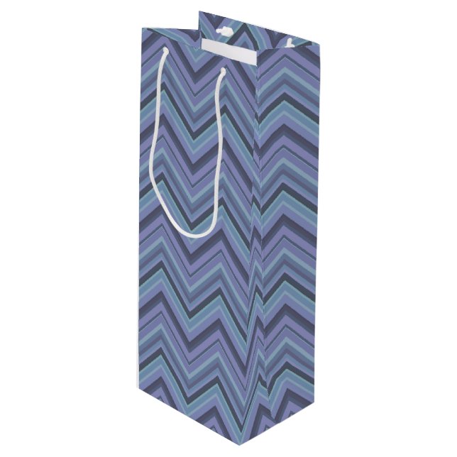 Blue-grey zigzag stripes wine gift bag (Front Angled)