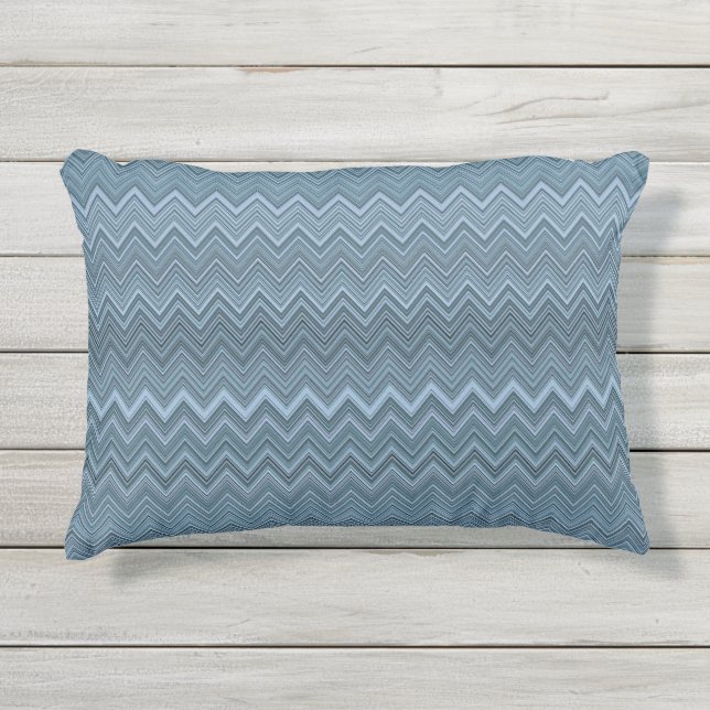 Blue Grey Zigzag Wavy Pattern Outdoor Pillow (Front)