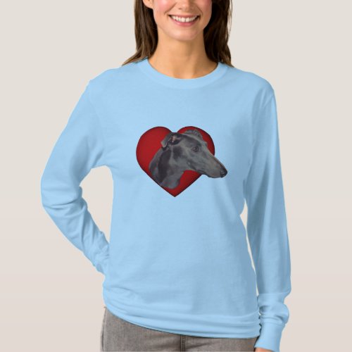 Blue Greyhound Face Red Heart Dog  T_Shirt