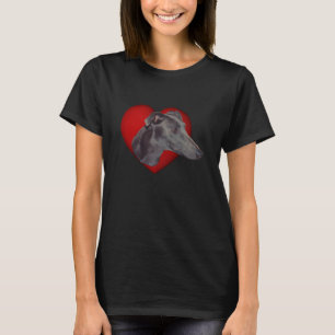 Blue Greyhound Face Red Heart Dog T-Shirt