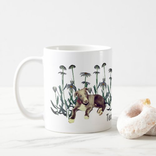 Blue Greyhound Puppy Daisies Personalized Coffee Mug