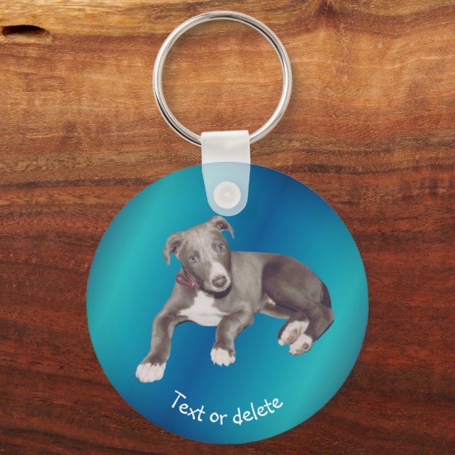 Blue Greyhound Puppy Personalized Keychain (Front)