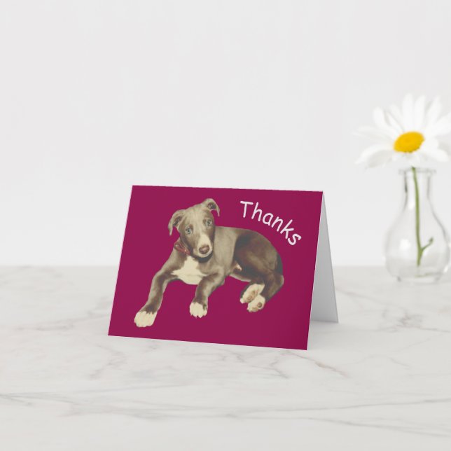 Blue Greyhound Puppy Personalized Thank You Card (Small Plant)