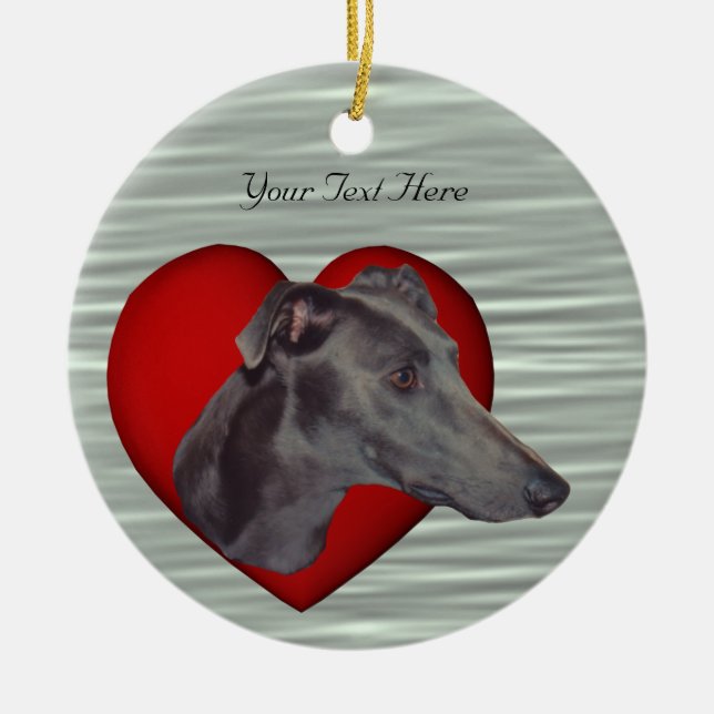 Blue Greyhound Red Heart Dog Ornament (Front)