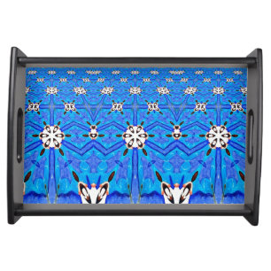 blue grid design serving tray