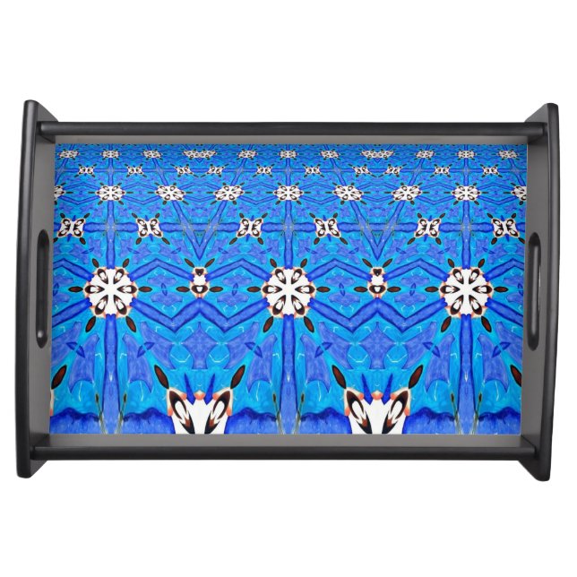 blue grid design serving tray (Front)