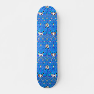 blue grid geometric skateboard deck