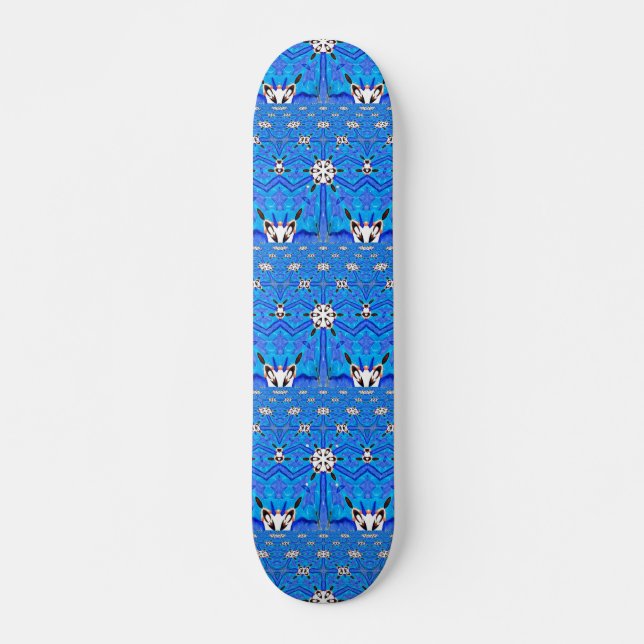 blue grid geometric skateboard deck (Front)