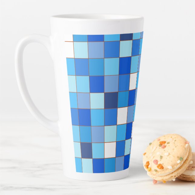 Blue Grid Latte Mug (In Situ)