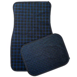 Blue grid on black car floor mat