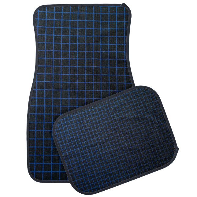 Blue grid on black car floor mat (Set)