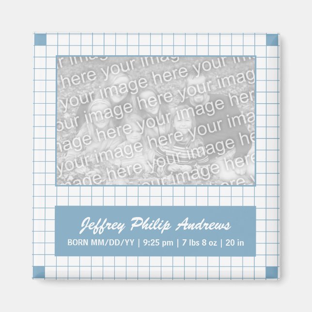 Blue Grid Photo Magnet (Front)