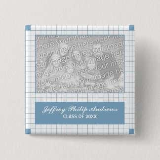 Blue Grid Photo Pinback Button