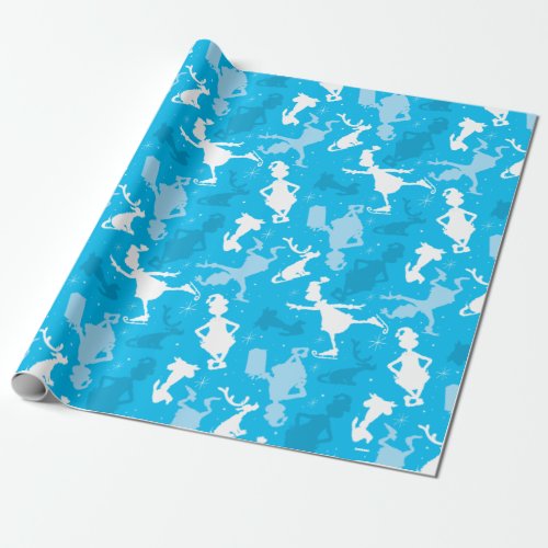 Blue Grinch Ice Skating Pattern Wrapping Paper