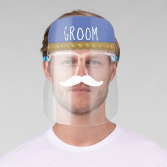 Blue Groom Mustache Face Shield