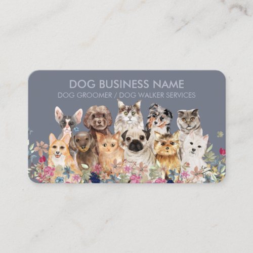 Blue Grooming boutique pet sitter dogs cats puppy Business Card