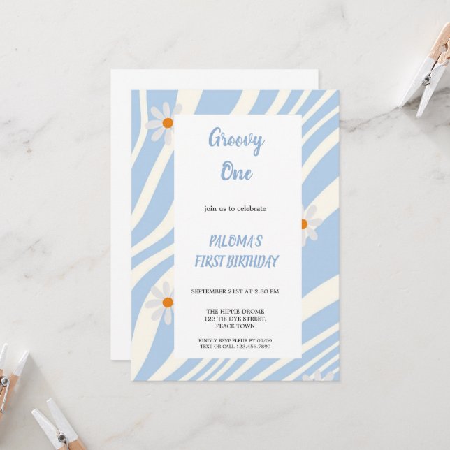 BLUE GROOVY BIRTHDAY PARTY INVITATION (Front/Back In Situ)