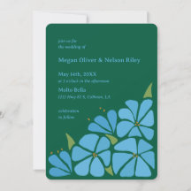 Blue Groovy Flower Pattern Wedding Invitation