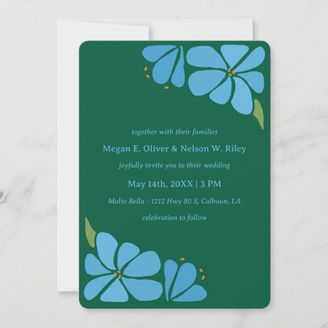 Blue Groovy Flower Pattern Wedding Invitation (Front)