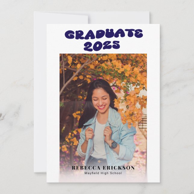 Blue Groovy Font Photo Graduation Party Invitation (Front)