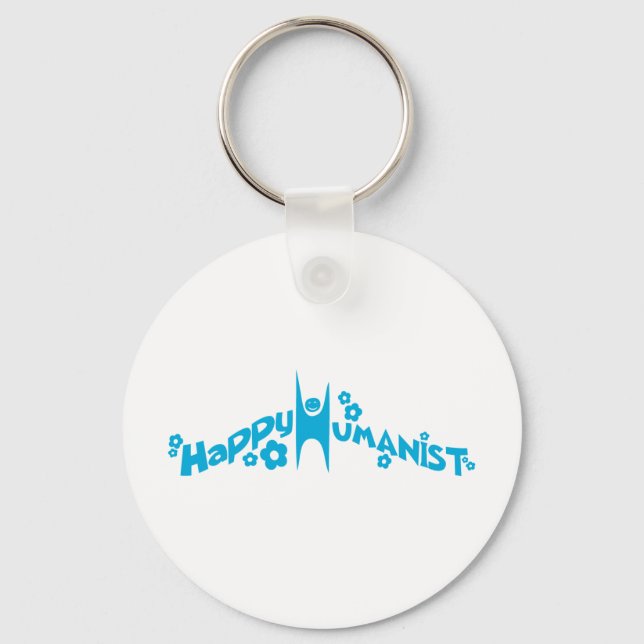 Blue Groovy Happy Humanist Keychain (Front)