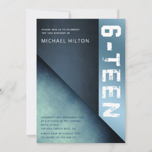 Blue grudge color block boy sweet sixteen invitation
