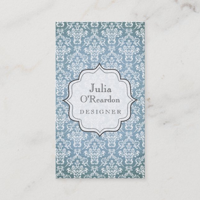 Blue Grunge Antique Damask Designer Business Card (Front)