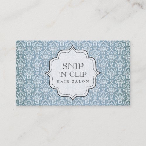 Blue Grunge Antique Damask Hair Stylist Fashion Business Card Template