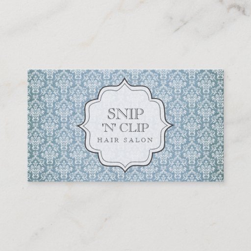 Customizable Blue Grunge Antique Damask Hair Stylist Fashion Business Card Template