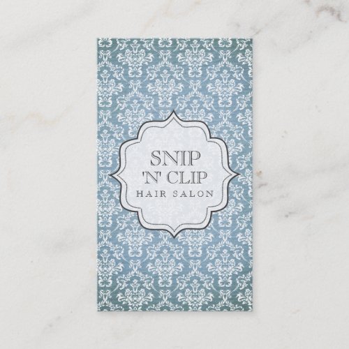 Blue Grunge Antique Damask Hair Stylist Fashion Business Card Templates