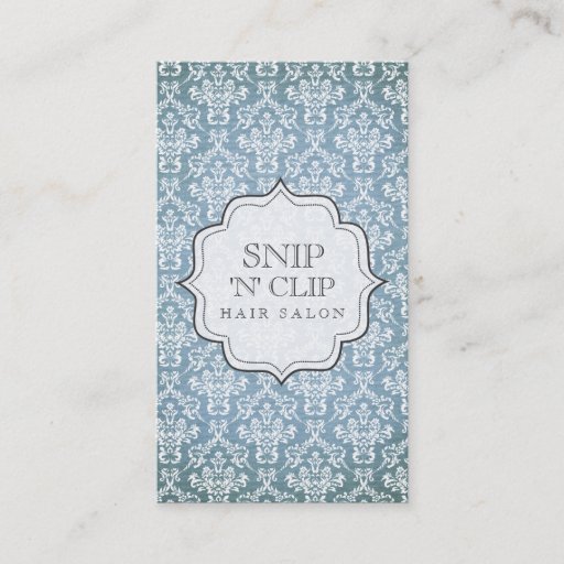 Customizable Blue Grunge Antique Damask Hair Stylist Fashion Business Card Templates