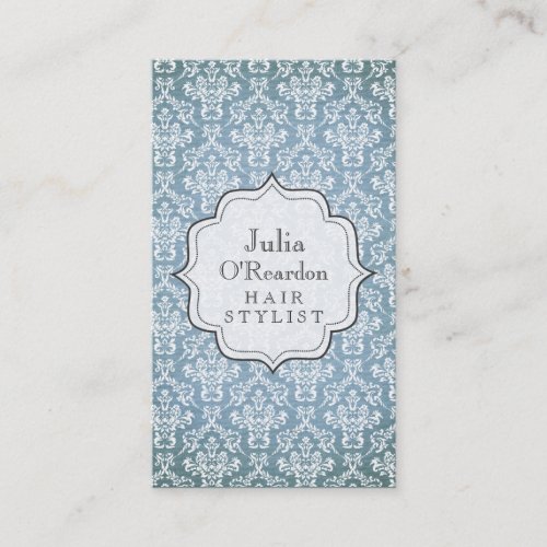 Blue Grunge Antique Damask Salon Business Card