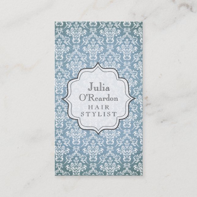 Blue Grunge Antique Damask Salon Business Card (Front)