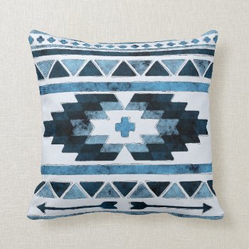 Blue Grunge Aztec Tribal Throw Pillow by mariannegilliand at Zazzle