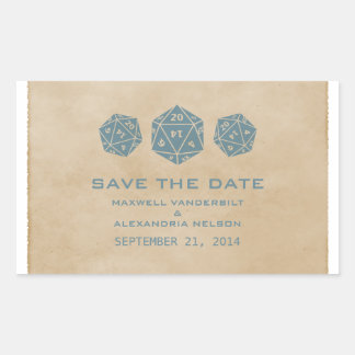Blue Grunge D20 Dice Gamer Save the Date Stickers