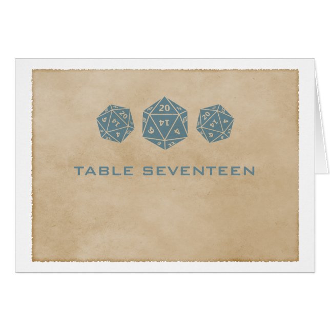 Blue Grunge D20 Dice Gamer Table Number Card (Front Horizontal)