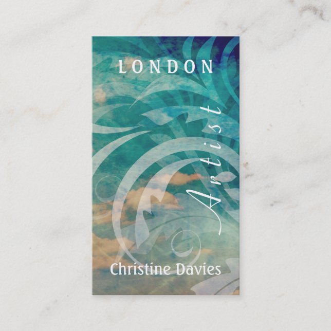 Blue grunge floral business card (Front)