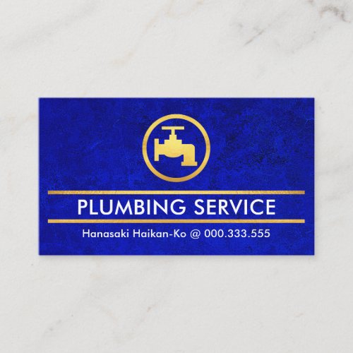 Blue Grunge Gold Faucet Plumber Business Card