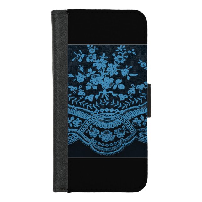Blue Grunge Lace iPhone Wallet Case (Front)