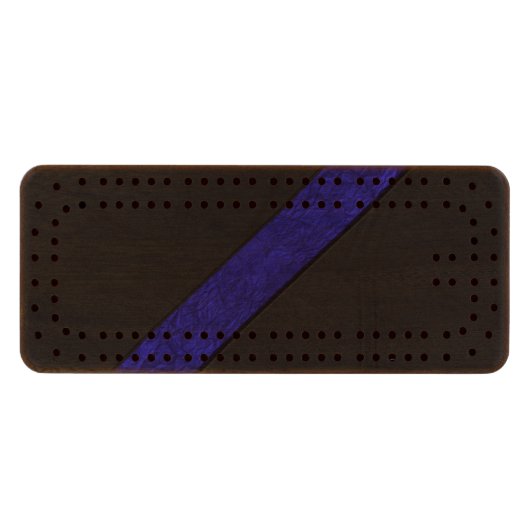 Blue grunge paper stripe black leather wood cribbage board (Front (Horizontal))