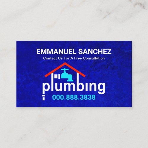 Blue Grunge Plumbing Home Faucet Business Card